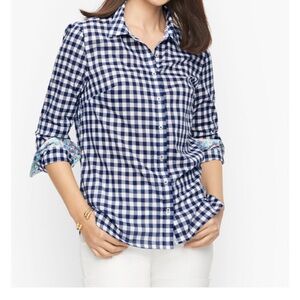 Talbots M Women's Fancy Plaid Cotton Button Up Shirt Top Blouse